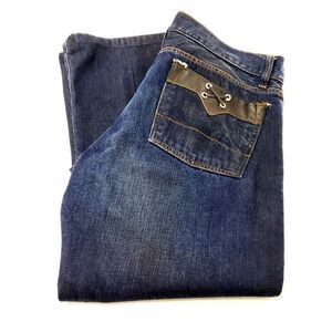 Guess Cotton Denim Jeans 34/26 Dark Blue Natural Crease Low Rise Button Fly Shor